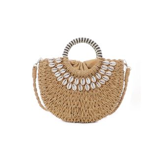 Adornia Basket Arc Shell-Embroidered Handle Bag with Shoulder Strap