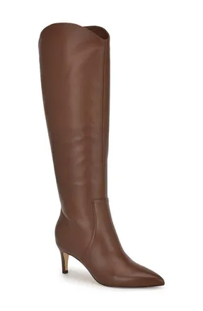 Nine West Sirena Pointed Toe Knee High Boot in Medium Brown at Nordstrom, Size 9.5