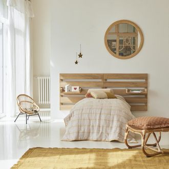 Tikamoon Cabecero infantil de teca maciza de 180 cm con 2 estantes