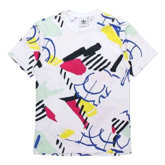 adidas originals Cozy Sports Printing Round Neck Short Sleeve White FM1550