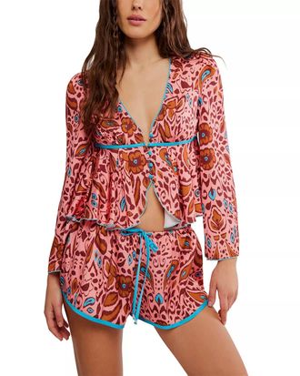 Free People Bed To Brunch Top And Short Set In Salmon Rose Combo