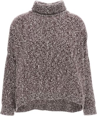 Dusan White/Burgundy Two-Tone Asymmetric Cashmere Turtleneck Sweater