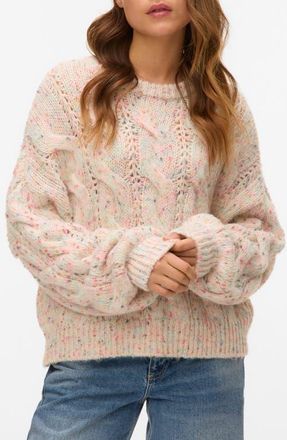 Vero Moda Zena Nep Cable Sweater in Birch Detail Combo at Nordstrom, Size X-Small