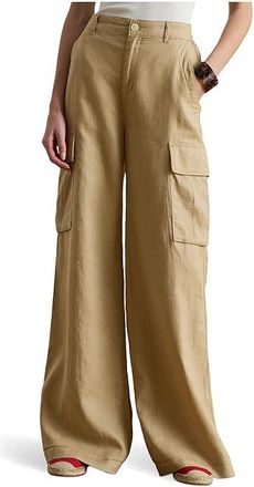 Lauren Ralph Lauren Linen Wide-Leg Cargo Pants Womens Clothing Birch Tan : 12 30.5