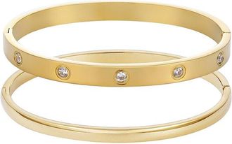 Adornia Adornia 18K Plated Stainless Steel Crystal Tarnish-Resistant Eternity & Plain Cuff Bracelet Set