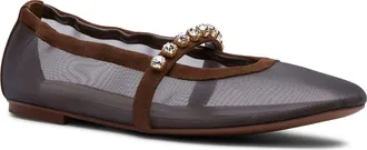 Stuart Weitzman Goldie Crystal Strap Ballet Flat in Cigar Mesh Gala at Nordstrom, Size 5.5