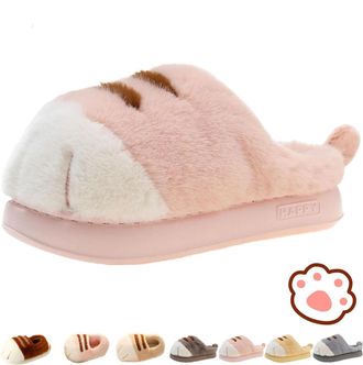 Generic Cat Paw Slippers for Women, 3D Fluffy Cat Paw Slipper, Cute & Furry Cartoon cat paw Slides Winter House Shoes (Pink B, Adult, Women, 6, Numeric Range,