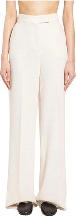 Max Mara Wollen Piqu&eacute; Broek - Dames - Wijde Broeken - Wit - M - Wol - Broeken