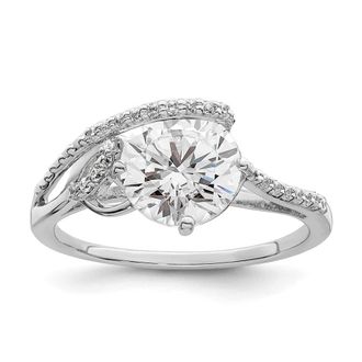 Diamond2Deal Sterling Silver Rhodium-plated Overlap Cubic Zirconia Ring