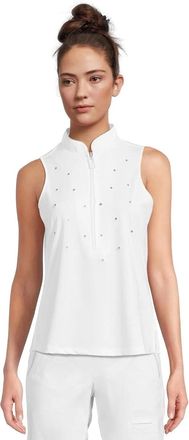 Jamie Sadock Womens Jamie Sadock Top White Star Embellished Sleeveless Half Zip GBO996