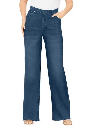 Roaman's Tall Plus Size 24/7 Stretch Wide Leg Jean in Medium Stonewash at Nordstrom, Size 18