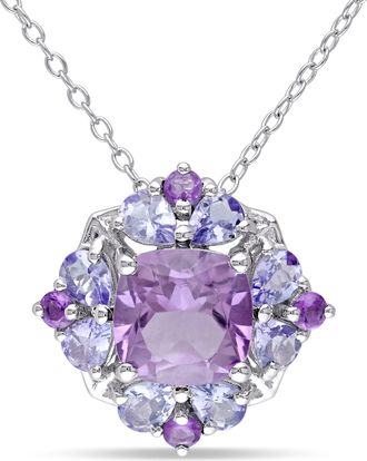 Mimi & Max 3ct TGW Amethyst and Tanzanite Quatrefoil Floral Necklace in Sterling Silver