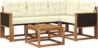 vidaXL Conjunto De Sof&aacute;s De Exterior 5 Uds. Natural Y Crema Vidaxl