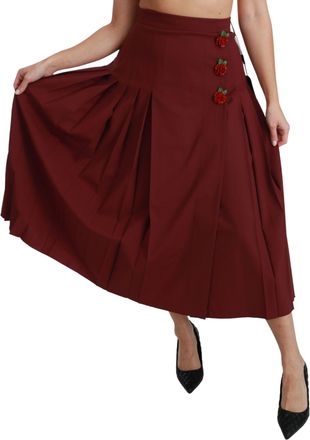 Dolce & Gabbana Red High Waist Pleated Maxi Wool Womens Skirt