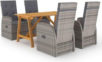 vidaXL 5 Piece Garden Dining Set with Cushions Grey Poly Rattan vidaXL