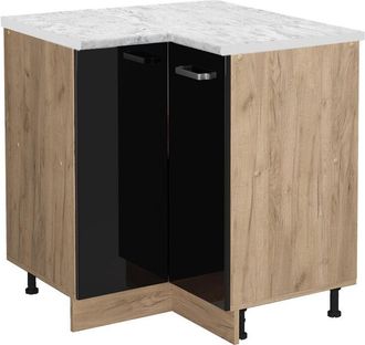 Vicco Armario De Esquina R-line, Negro Brillo Intenso, 75.6 Cm Et M&aacute;rmol