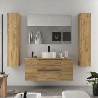 Cygnus Bath Mueble De Ba&ntilde;o Nabua Plus 120cm Roble Lavabo Sobre Encimera Porcelana 1p