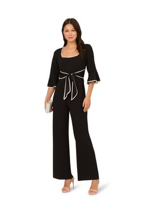 Adrianna Papell Womens Ruffle Sleeve Jumpsuit - Black - Size 10 UK