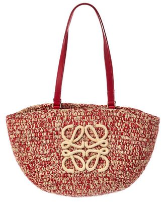 Loewe Logo Raffia & Leather Tote