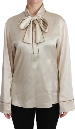 Dolce & Gabbana Beige Sleeve Top Queen Silk Satin Womens Blouse