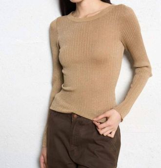 Suncoo Praveg Thin Ribbed Lurex Jumper In Gold