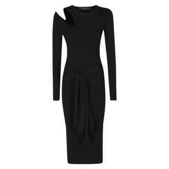 Federica Tosi Kleedjes, Dames, Zwart, XS, Abito Midi Spalla Cut Off in Viscosa