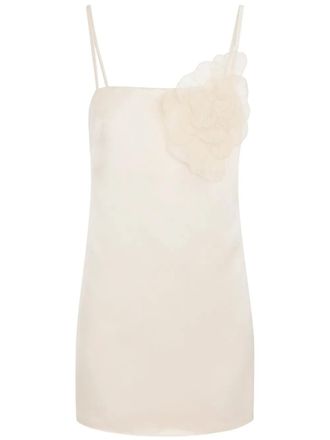 Elisabetta Franchi flower-appliqué satin dress - Neutrals
