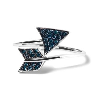 House of Brilliance Sterling Silver 1/5 Cttw Blue Treated Diamond Arrow Bypass Ring