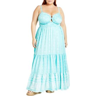 City Chic Harlow Maxi Dress in Paisley Aqua Sky at Nordstrom Rack, Size Xl/22W