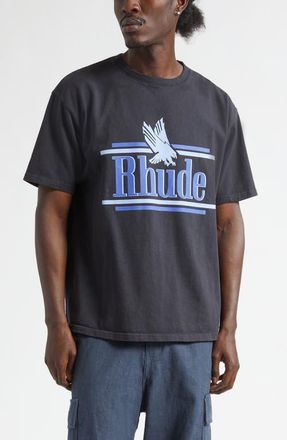 Rhude Rossa Graphic T-Shirt in Vintage Black /Blue at Nordstrom, Size Xx-Large