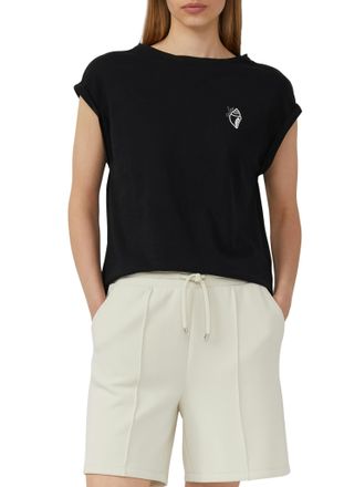 s.Oliver T-Shirt S.OLIVER, Damen, Gr. 34, schwarz, Jersey, Obermaterial: 100% Baumwolle, bedruckt, relaxed fit taillenbedeckt, Rundhals, Shirts T-Shirt, mit Pr