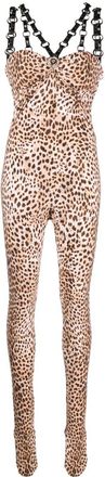 Roberto Cavalli leopard-print jumpsuit - women - Elastane/Polyamide - 38 - Neutrals