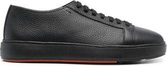 Santoni Zwarte Korrelige Leren Sneakers Flatform Zool - Heren - Sneakers - Zwart - 41 EU - Leer - Schoenen