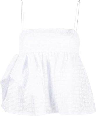 Cecilie Bahnsen ruffle-detail top - women - Polyamide/Cotton/Cupro/Polyester - 6 - White