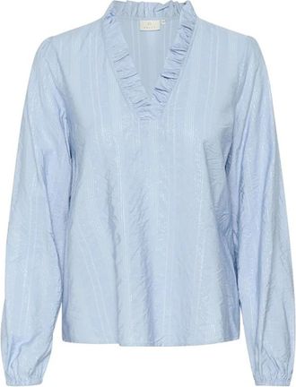 Kaffe Zachte Chambray Vrouwelijke Blouse met Ruche - Dames - Blouses - Blauw - XS - Overhemden