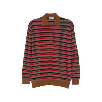 Prada Striped Long-sleeve Polo Top