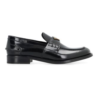 Prada Loafers, female, Black, Size: 7 1/2 US Brushed Leather Loafers