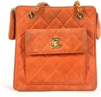 Chanel Pre-owned Suede chanel-bags - Dames - Vintage Schoudertas - Oranje - ONE Size - Su&egrave;de - Vintage