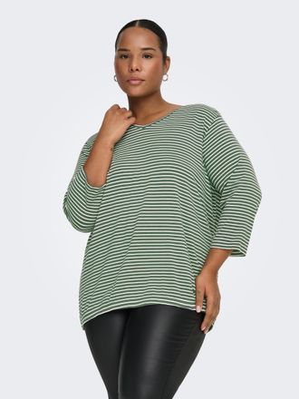 Only Carmakoma 3/4-Arm-Shirt ONLY CARMAKOMA CARLINA 3/4 SLEEVE V-NECK BLOUSE JRS, Damen, Gr. L, laurel wreath stripes:cloud dancer, Jersey, Obermaterial: 96% Viskose