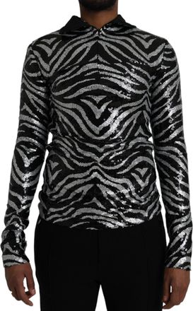Dolce & Gabbana Mens Sequin Zebra Print Blouse - Black viscose - Size EU 48 (Mens)