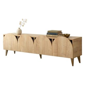 Dmora Mueble Para Tv Visco, 4 Compartimentos, 4 Puertas, Apertura Abatible, 180x35x50h Cm Roble Marr&oacute;n
