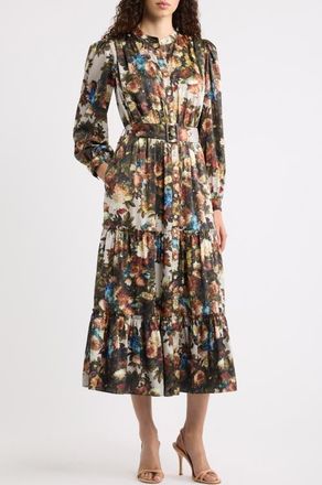 Elie Tahari The Lilou Floral Print Long Sleeve Maxi Dress in Mystical Forrest at Nordstrom, Size 10