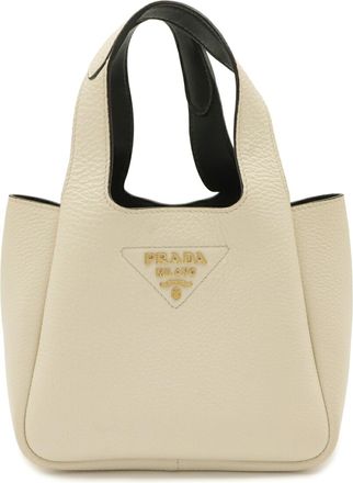 Prada White Leather Handbag Tote Bag (Pre-Owned)
