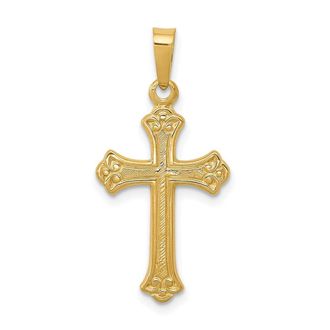 Diamond2Deal 14k Yellow Gold Polished Fleur de lis Cross Pendant