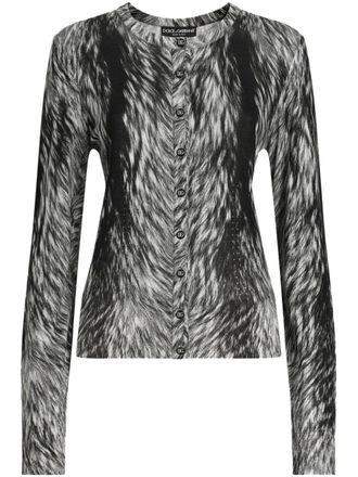 Dolce & Gabbana fur-print cardigan - women - Polyester - 38 - Black
