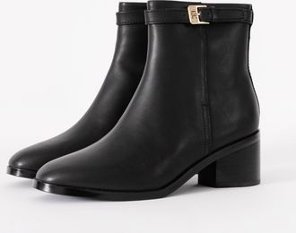 Tommy Hilfiger Womens Buckle Leather Mid-Heel Booties in Black - Size UK 6.5
