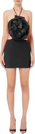 Elisabetta Franchi Zwarte Band Top Mini Jurk met Maxi Roos - Dames - Feestkleedjes - Zwart - XS - Kleedjes