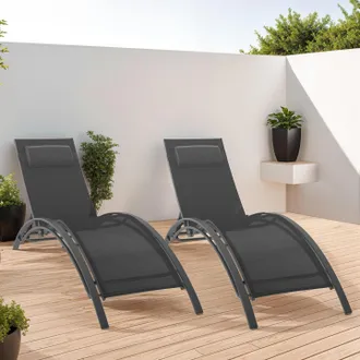 IDMarket Set Di 2 Lettini Da Giardino Reclinabili In Acciaio Havane In Tela Grigia Con Cuscini