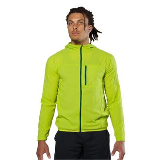 NATHAN Mens Stealth Solid Patterned Hooded Windbreaker with Zipped Pocket and Reflective Ribbon in Bright Lime - Yellow - Size 2XL