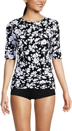 Lands End SunShade UPF 50 Elbow Sleeve Rash Guard Swim Tee in Black Blossom Floral at Nordstrom, Size Xx-Small